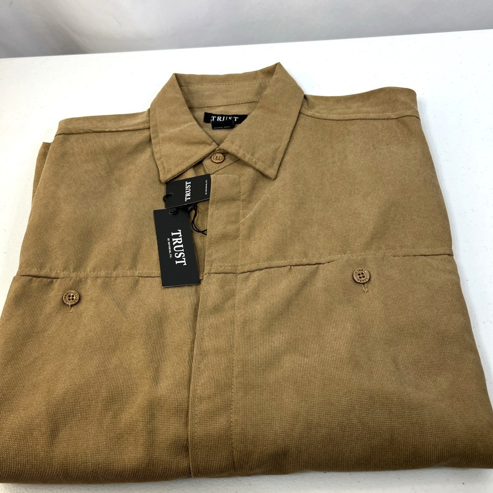 NWT Trust Mens Tan Long Sleeve Button Up Corduroy Pocket Shirt Size Medium